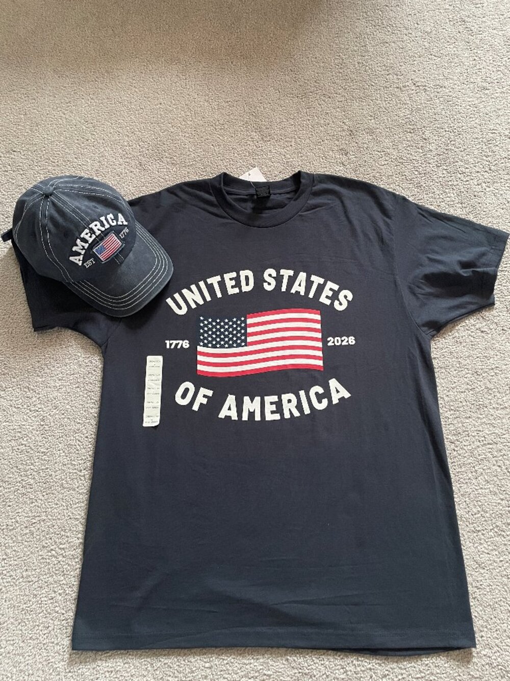 USA 250th Anniversary Combo Set Hat & T-Shirt Mens Large 1776-2026 Patriotic